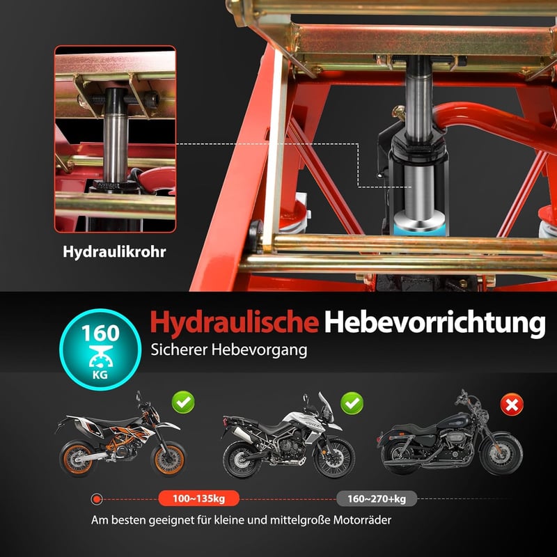 VIVOHOME motorkerékpár emelő 160 kg-ig, 34-85 cm magasságig állítható