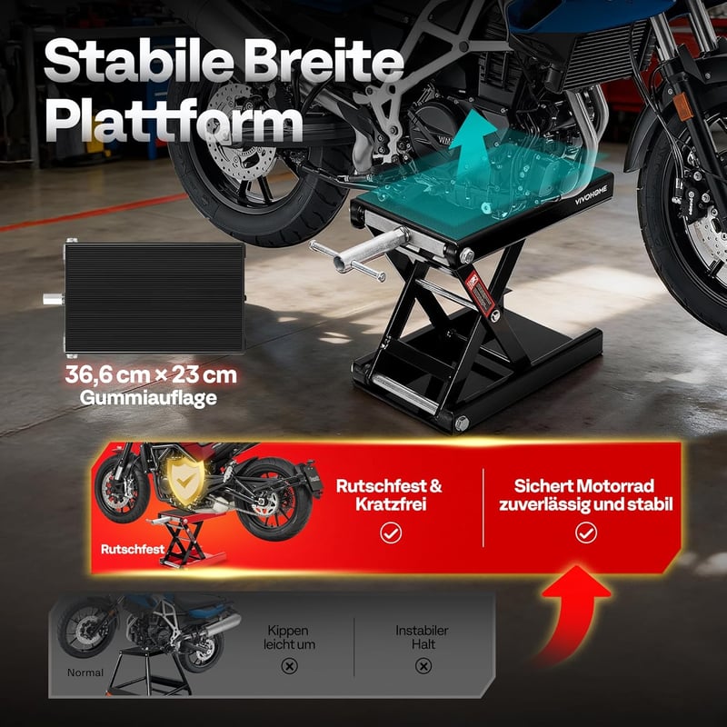 VIVOHOME Motoros Emelő Olló Szerkezet 500 kg Teherbírás Motorkerékpár ATV