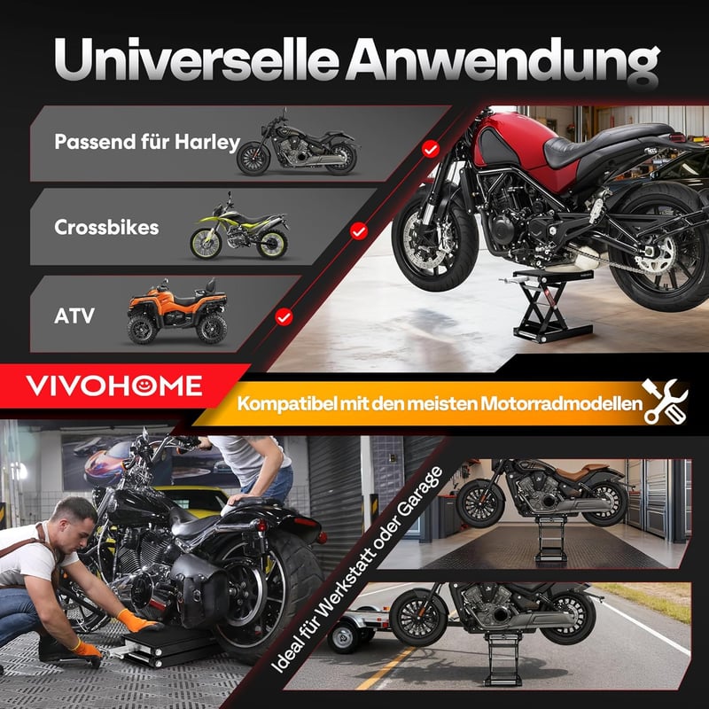 VIVOHOME Motoros Emelő Olló Szerkezet 500 kg Teherbírás Motorkerékpár ATV