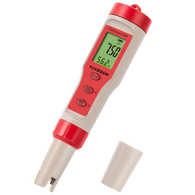 Digitálny pH meter VIVOSUN 4 v 1, tester TDS, EC a teploty vody