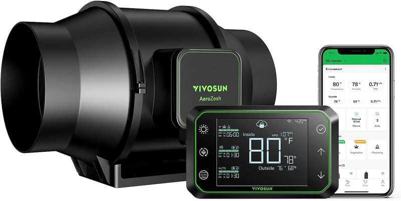 VIVOSUN AeroZesh S6 6" Csatornás Ventilátor 405 CFM WiFi Hőmérséklet Vezérlővel