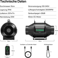 VIVOSUN AeroZesh T4 100mm Csatornás Ventilátor 357 m³/h PWM Szabályozással 9