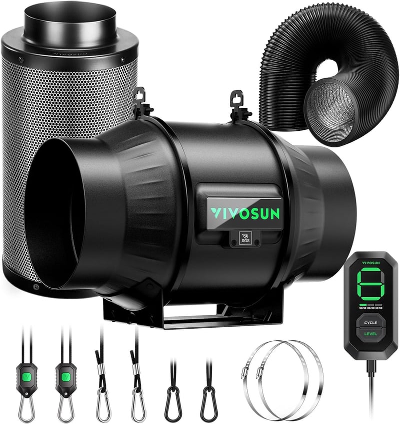 VIVOSUN AeroZesh T6 150mm szellőzőcsatorna szett 693 m³/h ventilátorral, szénszűrővel és szabályozóval