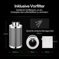 VIVOSUN Aktív Szénszűrő 150 mm - Szagtalanító Ausztrál Aktív Szénnel, Előszűrővel, Megfordítható Peremmel, Növénysátorhoz, 15x40 cm - Silver 6