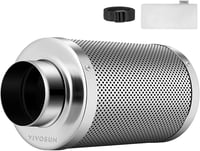 VIVOSUN Aktív Szénszűrő 150 mm - Szagtalanító Ausztrál Aktív Szénnel, Előszűrővel, Megfordítható Peremmel, Növénysátorhoz, 15x40 cm - Silver 1