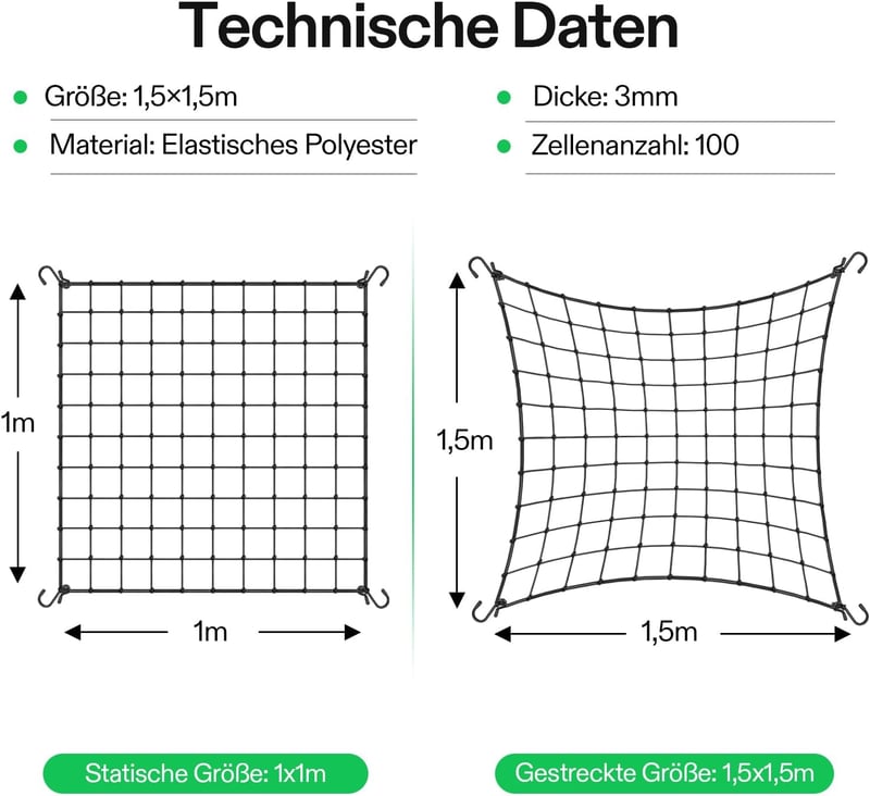 VIVOSUN Futónövény Támogatóháló 150x150 cm 4 Horoggal Zöldségekhez