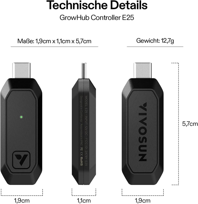 VIVOSUN GrowHub E25 Okos Vezérlő - WiFi-s Növénysátor Irányító Rendszer, E42/E42A Kompatibilis, Applikációval Vezérelhető Hidroponikus Eszkö