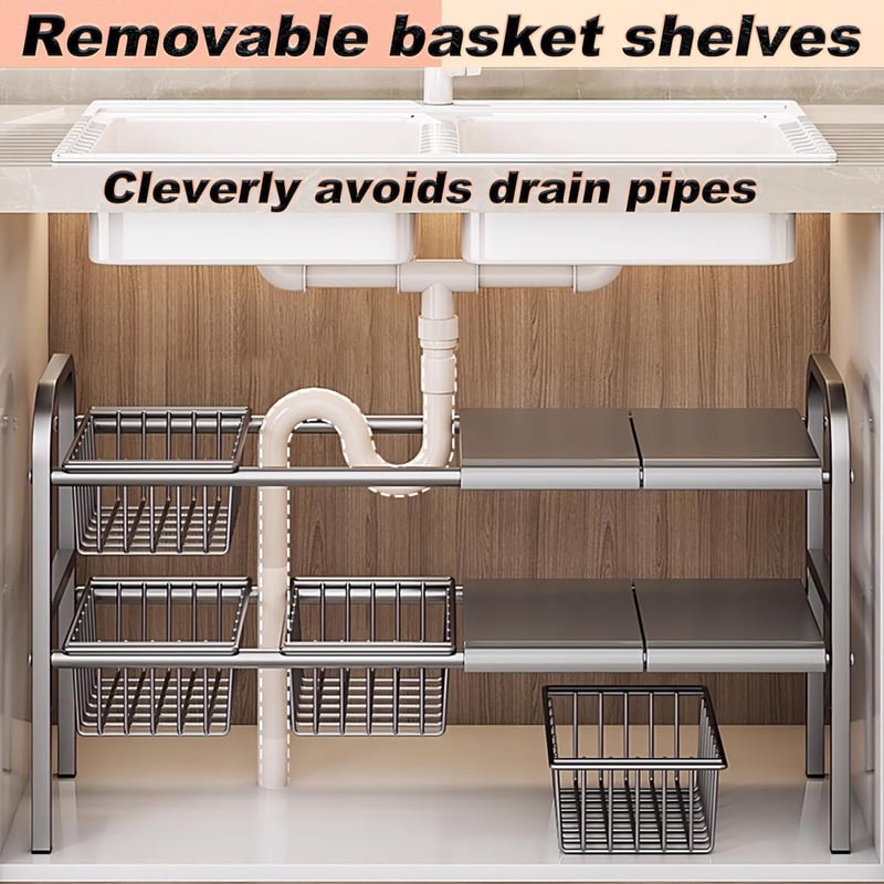 ViWaVee 2 szintes mosogató szervezőrendszer 4 kosárral és panelekkel 53-83 cm