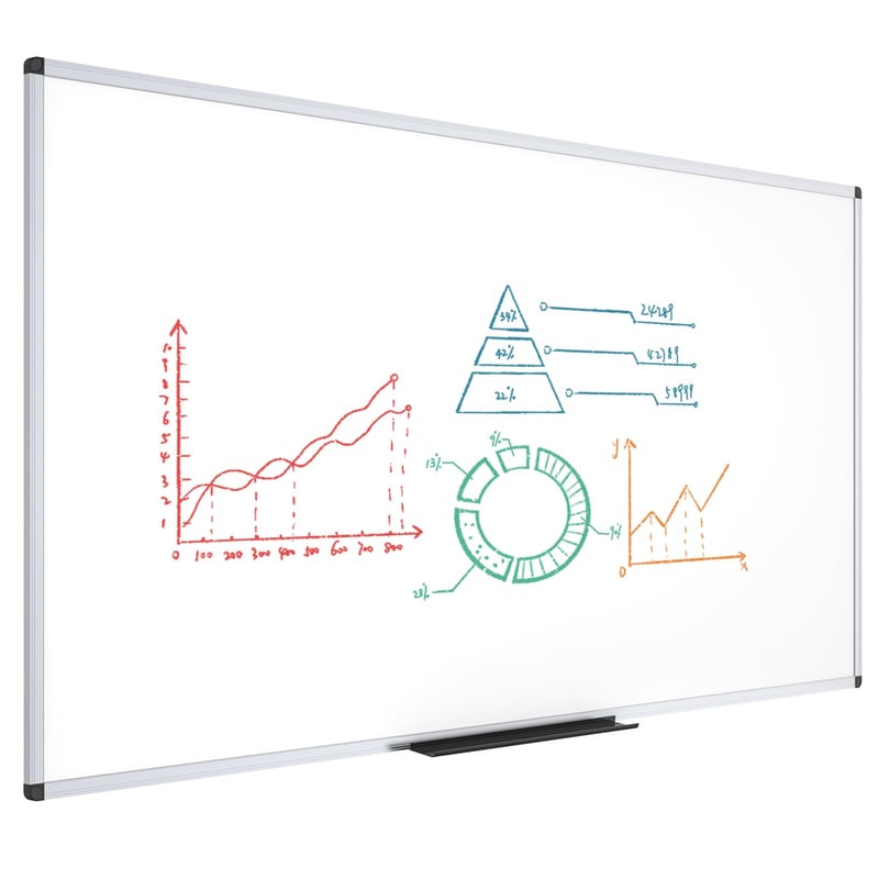 Magnetická tabuľa VIZ-PRO s hliníkovým rámom a odkladacou lištou na fixky, odolná proti poškriabaniu, 180 x 120 cm, na použitie v kanceláriách a školách