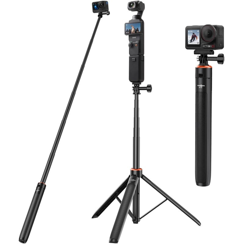 Vkesen 136 cm Selfie Stick statív pre DJI Osmo Pocket 3/4/4P, GoPro Hero 13/12/11/10/9, Osmo Action 5 Pro/4, akčné kamery AKASO EK7000, výsuvná rukoväť a statív 2 v 1