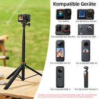 Vkesen 136 cm Selfie Stick statív pre DJI Osmo Pocket 3/4/4P, GoPro Hero 13/12/11/10/9, Osmo Action 5 Pro/4, akčné kamery AKASO EK7000, výsuvná rukoväť a statív 2 v 1 4