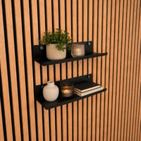 Vleugel Fúrás Nélküli Akusztikus Panel Polc – 50 cm, 2 db – Lebegő Fém Fali Polc Fekete – Akusztikus Panel Kiegészítő Dekorációhoz és Növényekhez 1