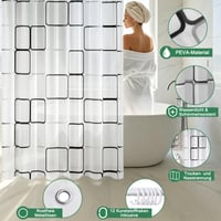 Perdea de duș Vllcsla 180x220 cm, extra lungă, din PEVA, pentru baie, rezistentă la mucegai, antibacteriană, lavabilă, cu model în carouri mari 5