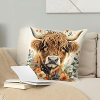 VLYX Highland Cattle Skót Dekoratív Párnahuzat Virágmintás Női Ajándék 3