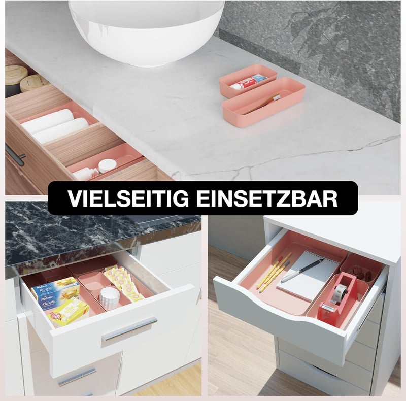 VMbathrooms Fiók Szervező Készlet Irodához és Otthonhoz, Praktikus Rendszereződobozok Rózsaszín