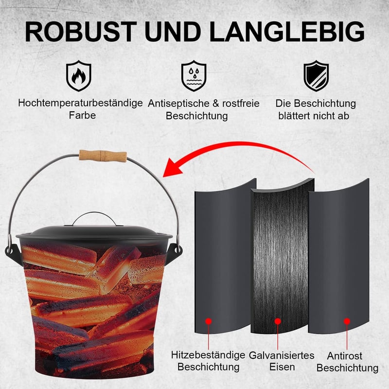 Vnierxful 10 literes hamutartó fedéllel, lapáttal és kefével - kandalló és grillhez