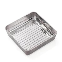 Tavă de copt pătrată din oțel inoxidabil VNLCPX cu grătar, 21x21x5 cm - Tavă compatibilă cu friteuza cu aer cald (Airfryer) și cuptorul 1