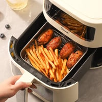 Tavă de copt pătrată din oțel inoxidabil VNLCPX cu grătar, 21x21x5 cm - Tavă compatibilă cu friteuza cu aer cald (Airfryer) și cuptorul 3
