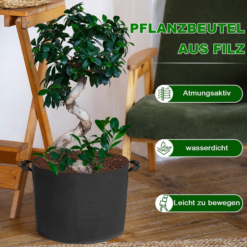 Voarge 5 db Növénynevelő Zsák 12L Burgonya Paradicsom Paprika Virág Termesztéshez