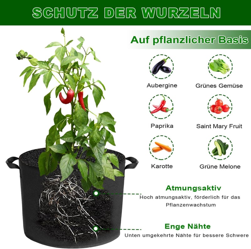 Voarge 5 db Növénynevelő Zsák 12L Burgonya Paradicsom Paprika Virág Termesztéshez