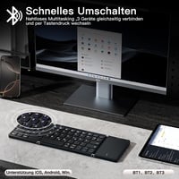 Vobafe Bluetooth Összecsukható Billentyűzet Touchpaddal, Hordozható Vezeték Nélküli Mini Billentyűzet QWERTZ - 2-black 2