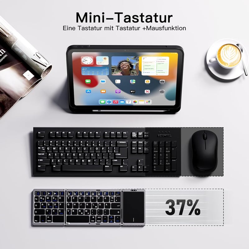 Vobafe Bluetooth Összecsukható Billentyűzet Touchpaddal, Hordozható Vezeték Nélküli QWERTZ