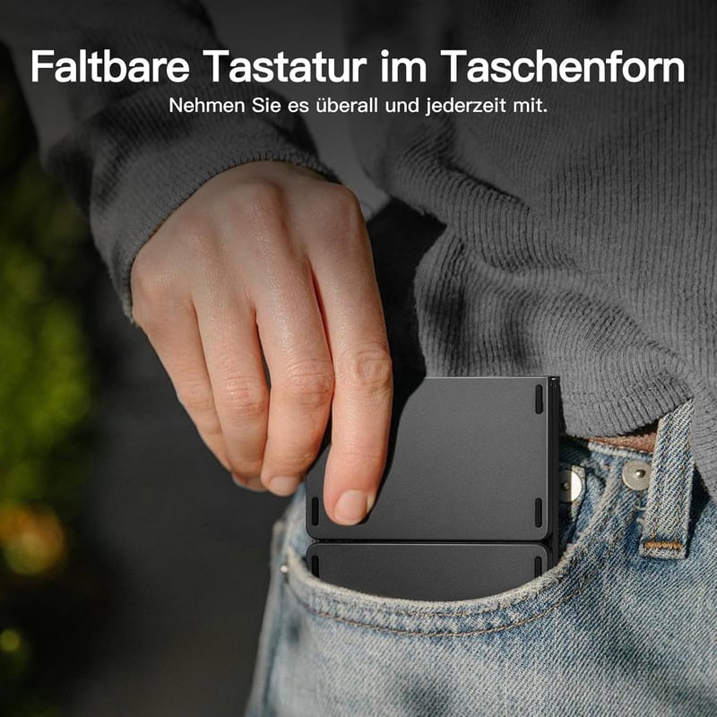 Vobafe Bluetooth Összecsukható Billentyűzet Touchpaddal, Hordozható Vezeték Nélküli Mini Billentyűzet QWERTZ - 2-black