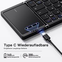 Vobafe Bluetooth Összecsukható Billentyűzet Touchpaddal, Hordozható Vezeték Nélküli Mini Billentyűzet QWERTZ - 2-black 5
