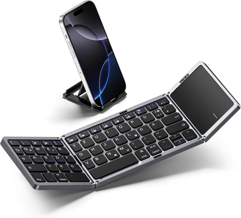 Vobafe Bluetooth Összecsukható Billentyűzet Touchpaddal, Hordozható Vezeték Nélküli QWERTZ
