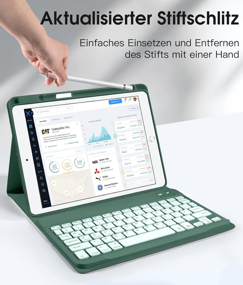 Vobafe iPad 10.2" Tok Billentyűzettel 7-9. Generáció Zöld Világítás - Pine Green
