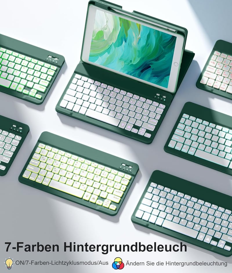 Vobafe iPad 10.2" Tok Billentyűzettel 7-9. Generáció Zöld Világítás - Pine Green