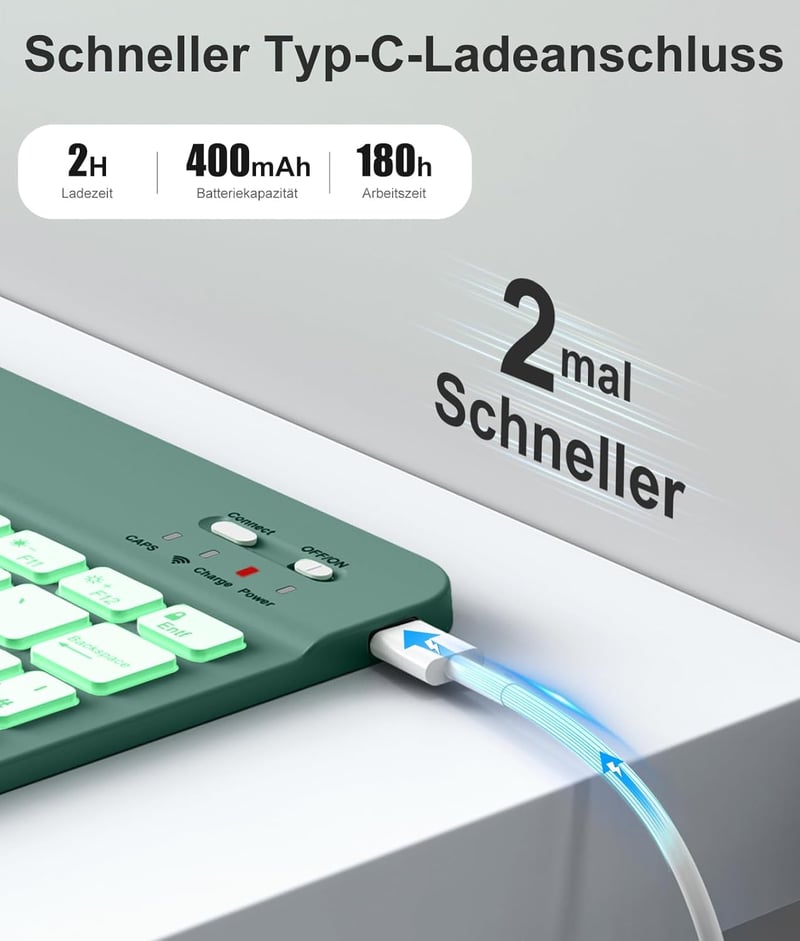 Vobafe iPad 10.2" Tok Billentyűzettel 7-9. Generáció Zöld Világítás - Pine Green