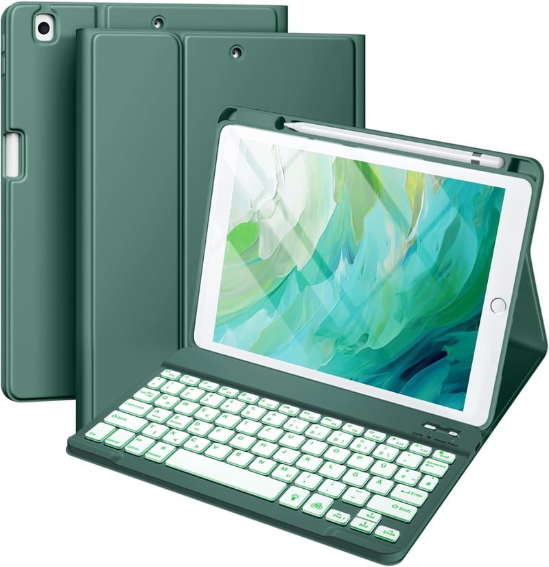 Vobafe iPad 10.2" Tok Billentyűzettel 7-9. Generáció Zöld Világítás - Pine Green
