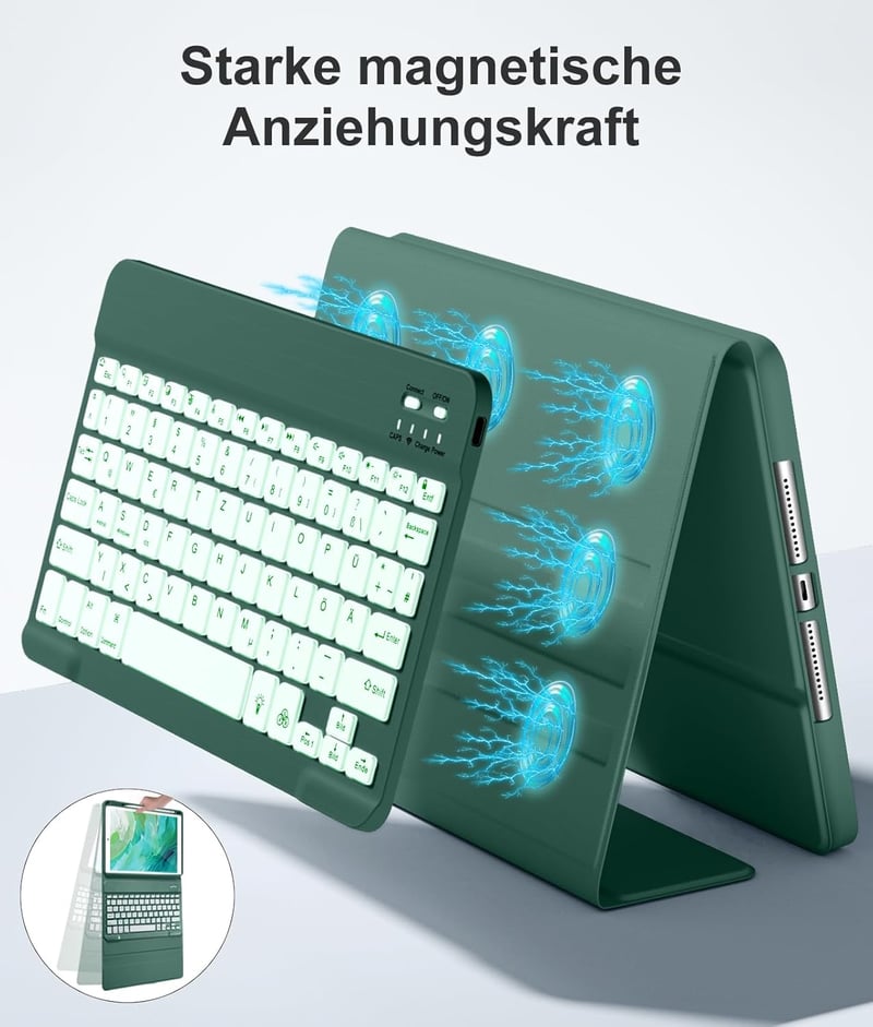 Vobafe iPad 10.2" Tok Billentyűzettel 7-9. Generáció Zöld Világítás - Pine Green