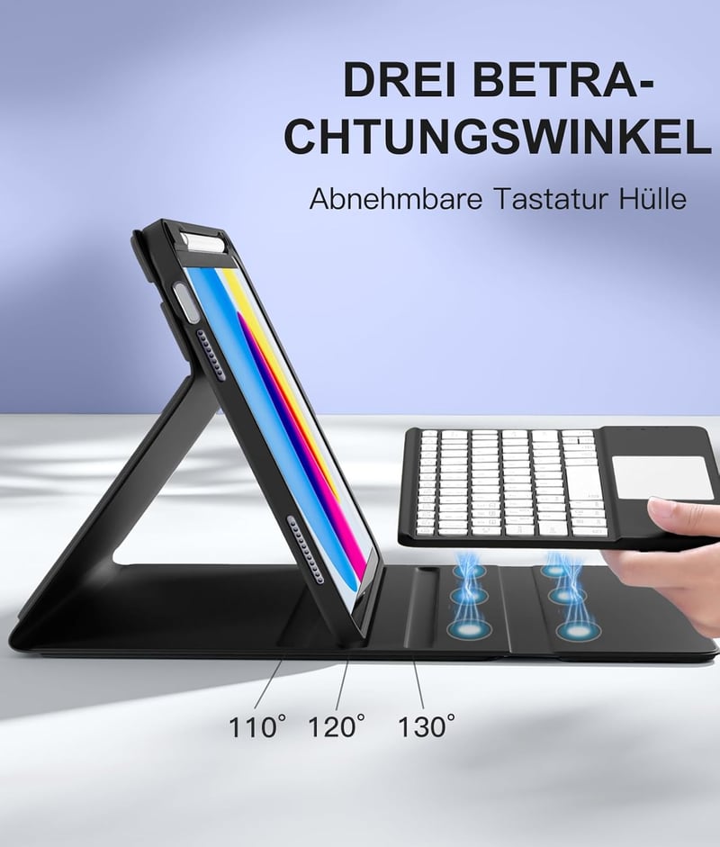 Vobafe iPad 11 10.9 Tok Billentyűzettel Mágneses Levehető QWERTZ Világító