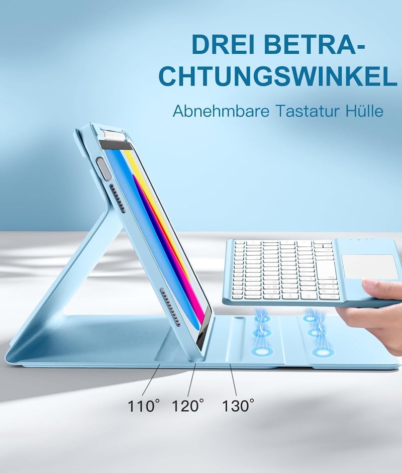 Vobafe iPad 11 10 Billentyűzetes Tok Érintőpaddal Világító QWERTZ Világoskék - lightblue