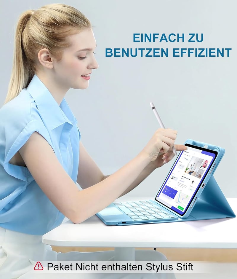 Vobafe iPad 11 10 Billentyűzetes Tok Érintőpaddal Világító QWERTZ Világoskék - lightblue
