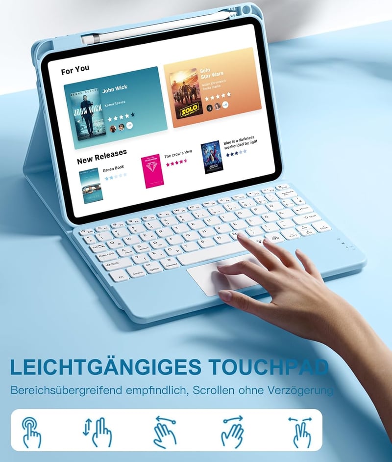 Vobafe iPad 11 10 Billentyűzetes Tok Érintőpaddal Világító QWERTZ Világoskék - lightblue