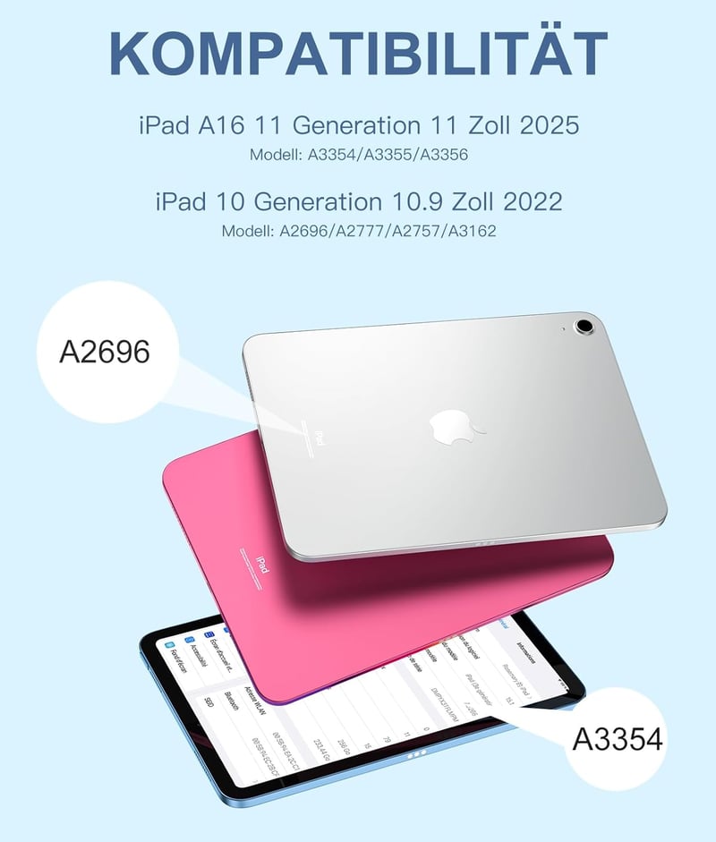 Vobafe iPad 11 10 Billentyűzetes Tok Érintőpaddal Világító QWERTZ Világoskék - lightblue