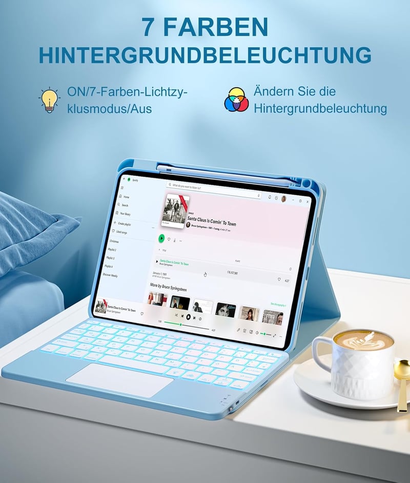 Vobafe iPad 11 10 Billentyűzetes Tok Érintőpaddal Világító QWERTZ Világoskék - lightblue