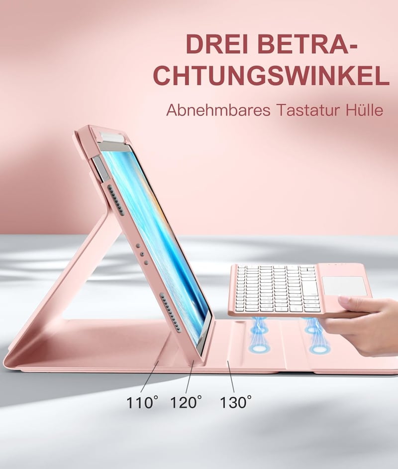 Vobafe iPad Air 11/10.9 Billentyűzetes Tok M3/M2 Kompatibilis, 7 Színű Háttérvilágítás, Érintőpaddal, Tollartóval, Rózsaszín