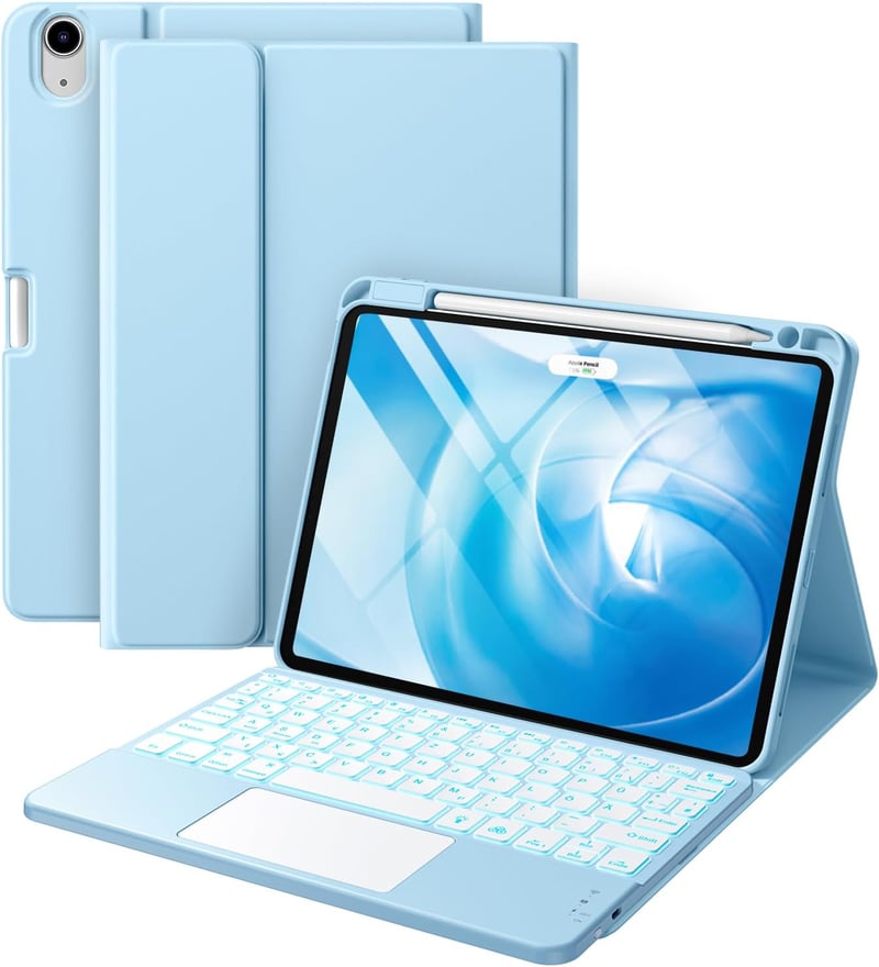 Vobafe iPad Air 11" és 10.9" Billentyűzetes Tok 7 Színű Világítással és Trackpad-dal