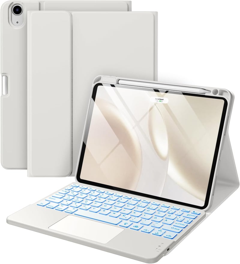 Vobafe iPad Air 11" M4 M3 M2 Tok Billentyűzettel, Trackpad, Ceruza Tartó, Világosszürke - lightgrey