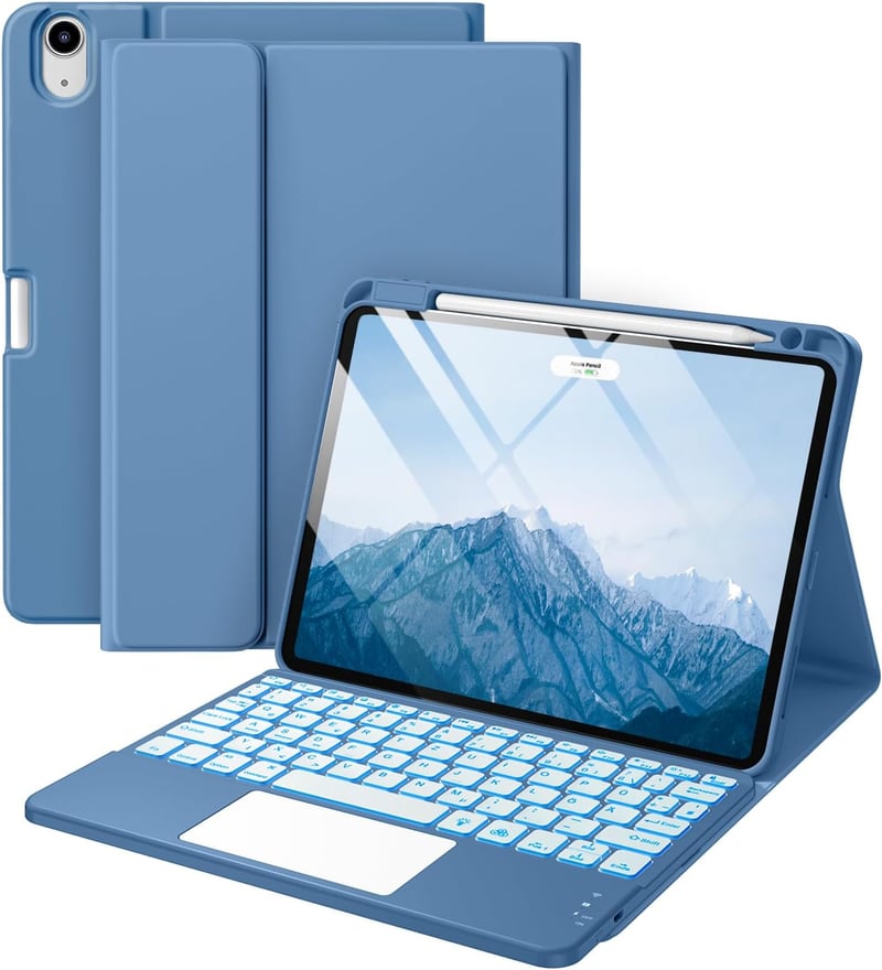 Vobafe iPad Air 11" M4 M3 M2 Tok Billentyűzettel, Trackpad és Tolltartóval Kék - blue