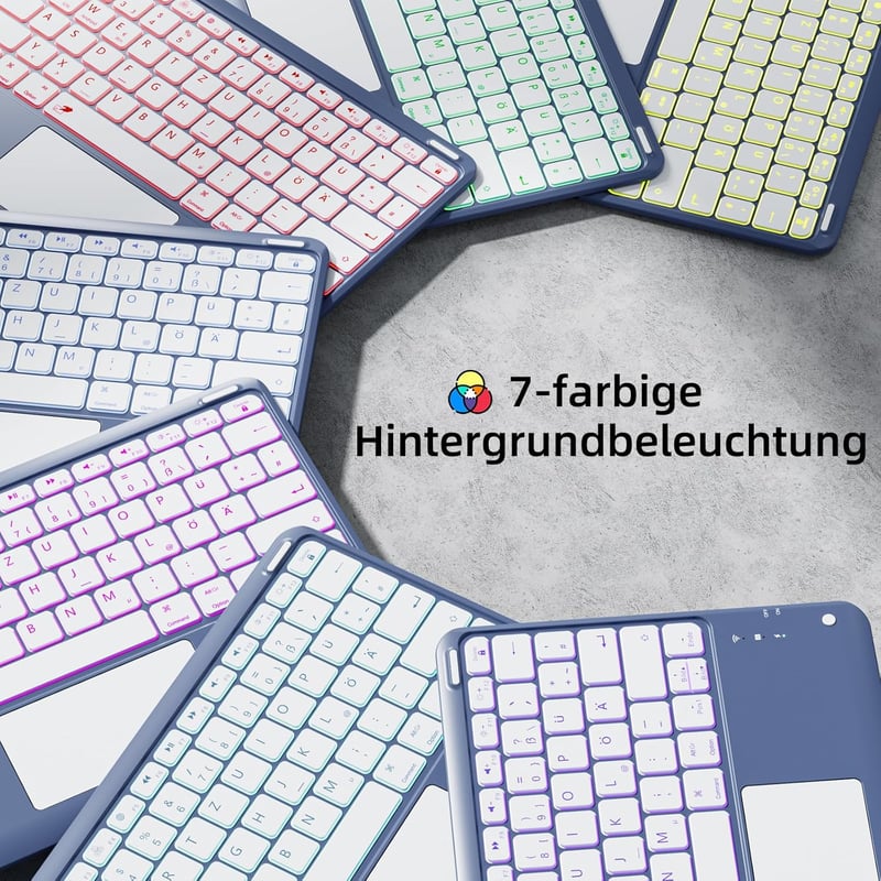 Vobafe iPad Air 13" és iPad Pro 12.9" Billentyűzetes Tok QWERTZ Trackpad Világítással - iPad Air 13 Zoll M3/M2, iPad Pro 12.9 Zoll, blue grey