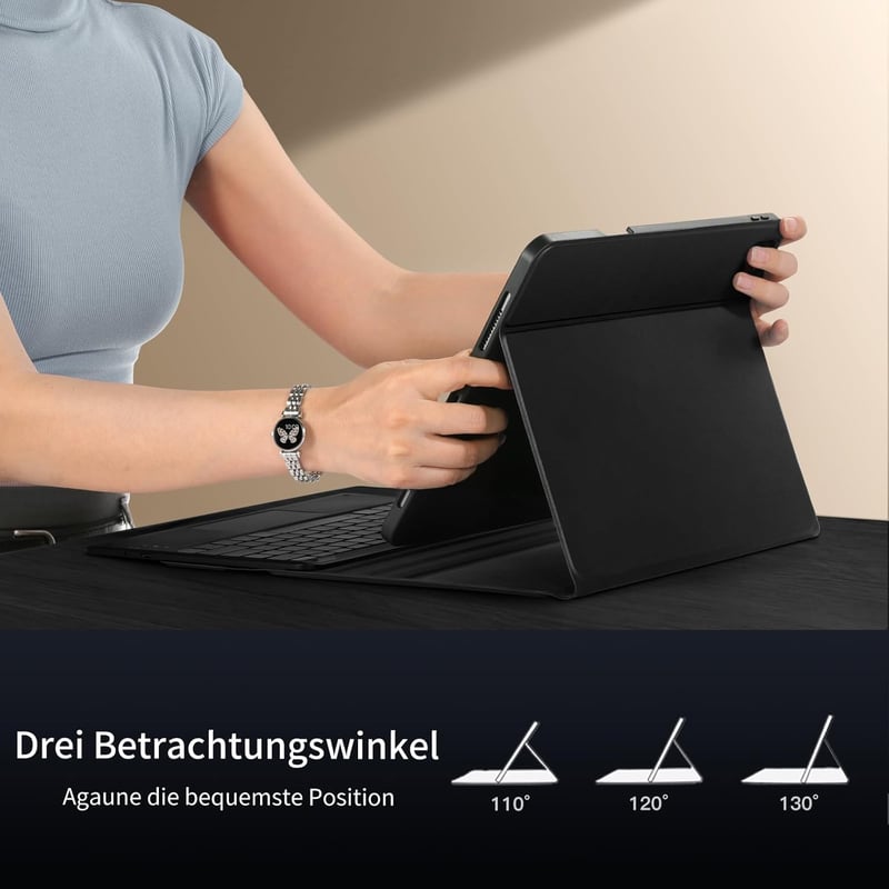 Vobafe iPad Air 13" és iPad Pro 12.9" billentyűzetes tok QWERTZ, trackpad, 7 szín világítás