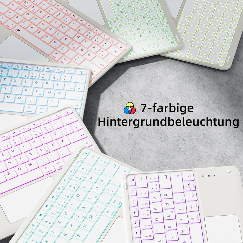 Vobafe iPad Air 13" és iPad Pro 12.9" Billentyűzetes Tok QWERTZ Trackpad Világosszürke