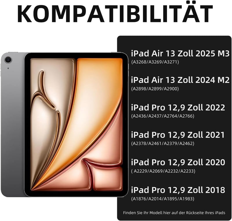 Vobafe iPad Air 13" és iPad Pro 12.9" Billentyűzetes Tok QWERTZ Trackpad Világosszürke