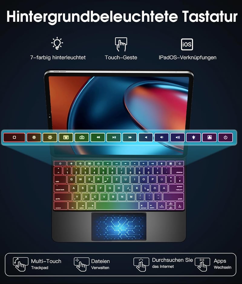 Vobafe iPad Air 13" és iPad Pro 12.9" Mágneses Billentyűzetes Tok 360° Forgatható Trackpad-dal
