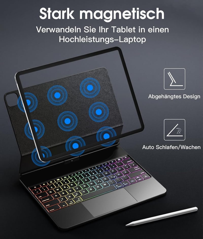 Vobafe iPad Air 13" és iPad Pro 12.9" Mágneses Billentyűzetes Tok 360° Forgatható Trackpad-dal